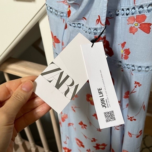 Zara Linen Blend Ruffled Straps Floral Midi Dress L NWT - Picture 6 of 16